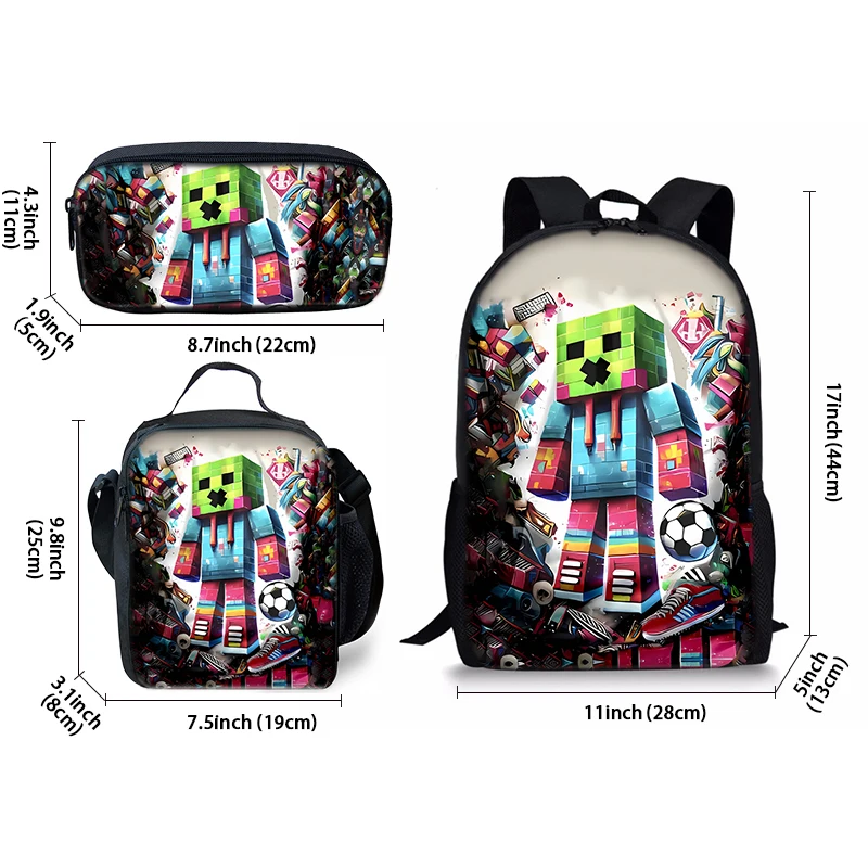 Juego My World Character Juego de mochilas de tres piezas para niños y niñas Los mejores regalos Mochila escolar de dibujos animados en 3D para niños