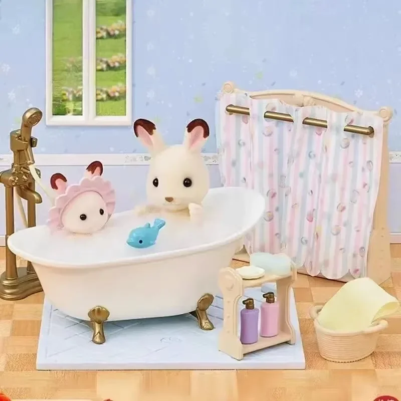 Famílias Sylvanian Originais Chaveiro, Roupas Sorpresa, Móveis, Chihuahua, Figuras, Acessórios Domésticos, Boneca Familiar, Brinquedo, Conjunto Banheiro