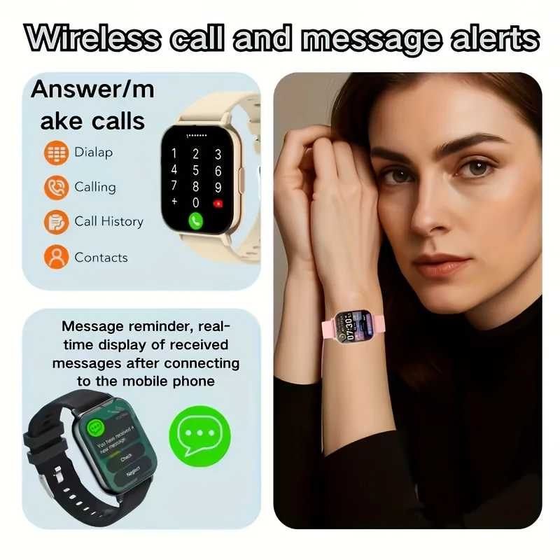 Multi‑Functional Smartwatch 180mAh Battery, Wireless Calling & Message Reminder, 1.84 Inch HD Touch Screen Fitness Tracker With