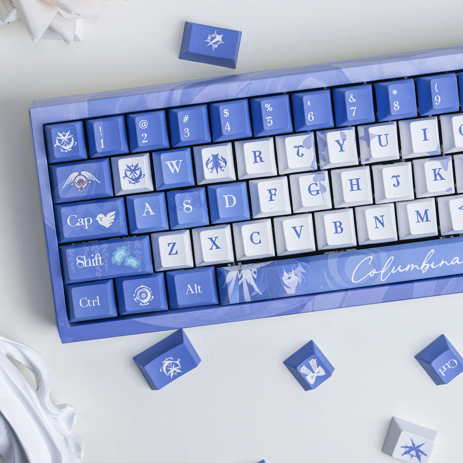 Columbina PBT Keycap Genshin Impact DYE Sublimation Key Cover Cherry Cross MX Switch Key Caps for Mechanical Keyboard Otaku Gift