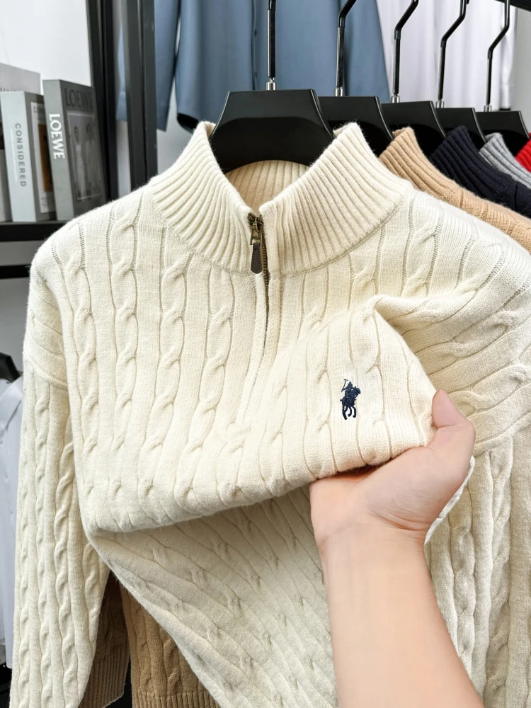 Luxury Pony Embroidery Designer Brand Sweater Men New Fashion Jacquard Paul Casual Half Zipper Stand up Collar knitted pullover