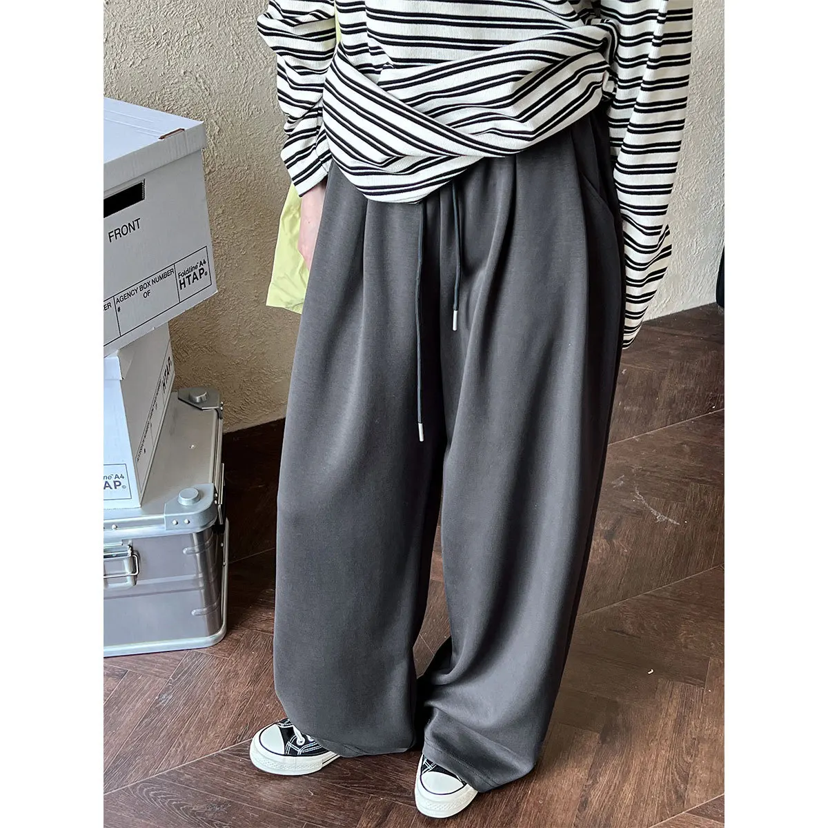 Lazy style drawstring sports casual pants for women autumn new slim floor mopping pants air layer drape sweatpants