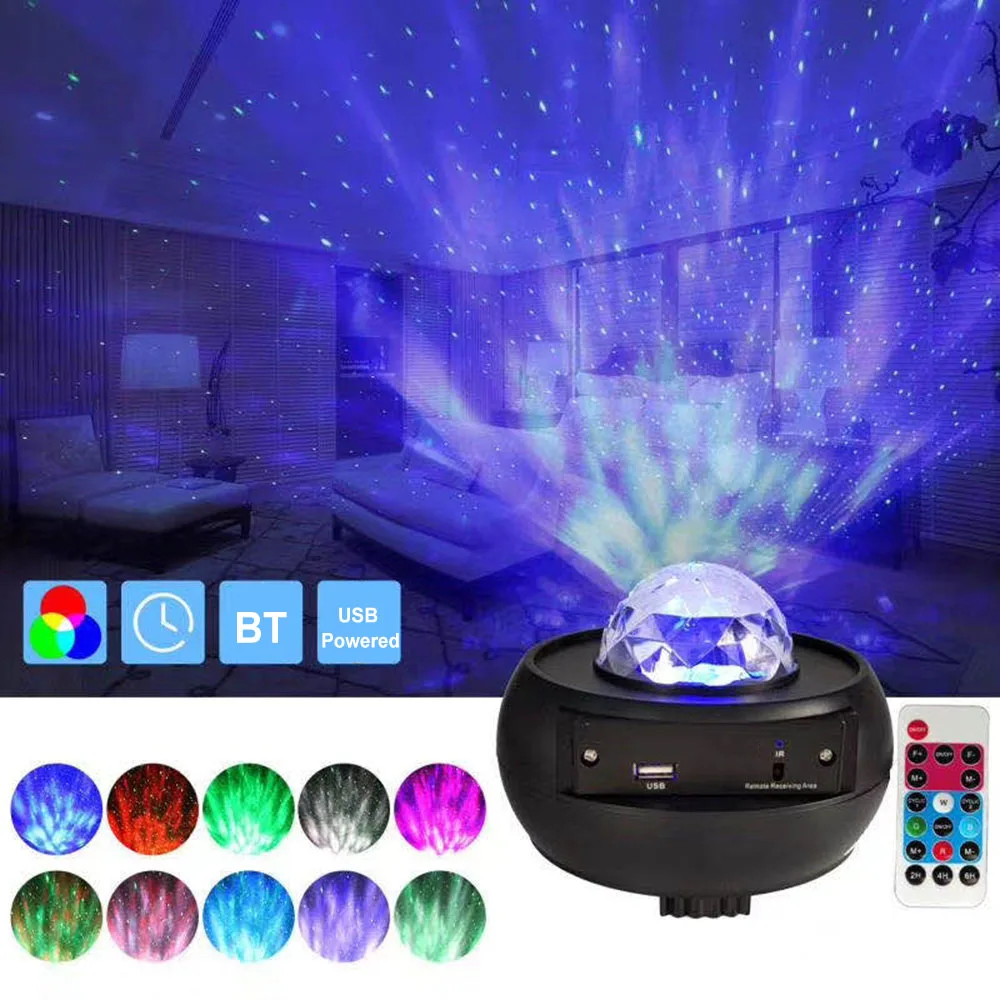 Colorful S-tarry Sky Projector BT USB Remote Control Music Player LED Night Light USB Charging Projection Lamp Kids