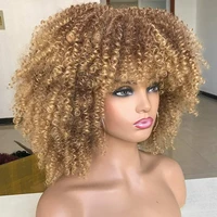 14inch Short Curly Wigs Kinky Brown Mixd Blonde Afro Wigs with Bangs for Black Women Fluffy Synthetic Afro Curly Blonde Wigs 3