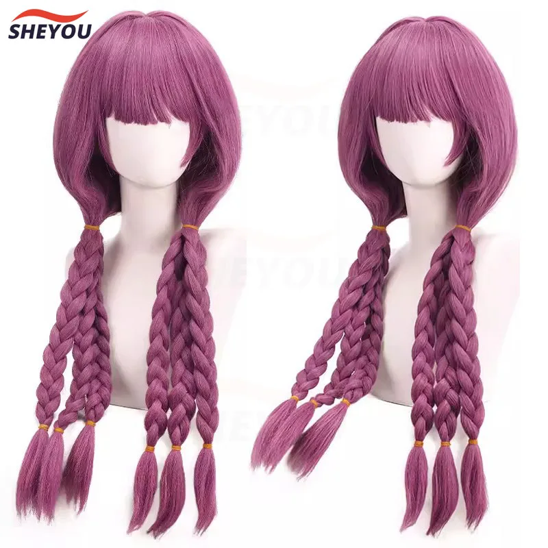 High Quality Aura Cosplay Wig  Long Wig with Pre Braided Pink Purple Wig Cosplay Anime Wigs Heat Resistant Synthetic Wigs