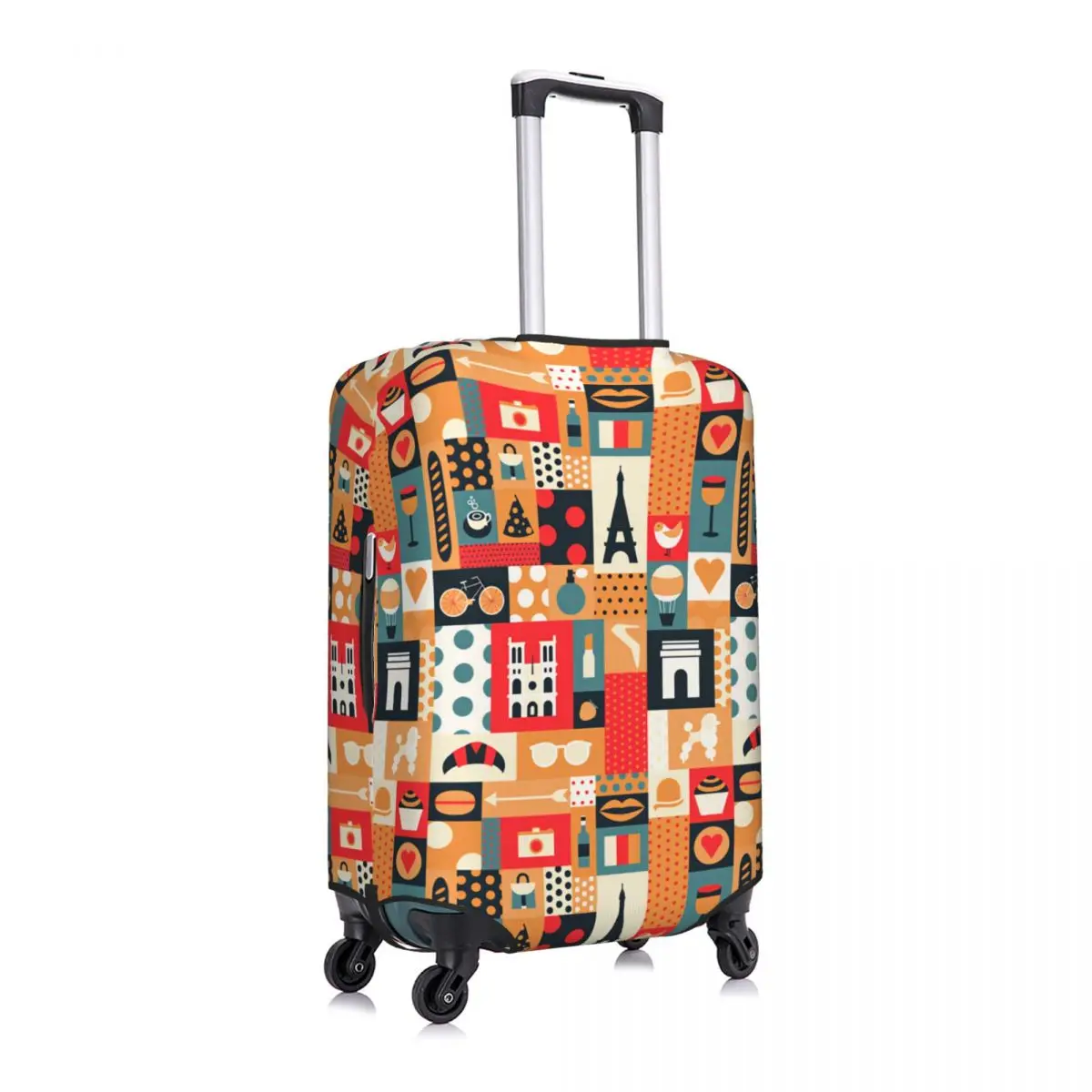 Custom Geometric Paris Retro Travel Patchwork Luggage Cover Protector Funny Travel Suitcase Protective Cover for 18-32 Inch
