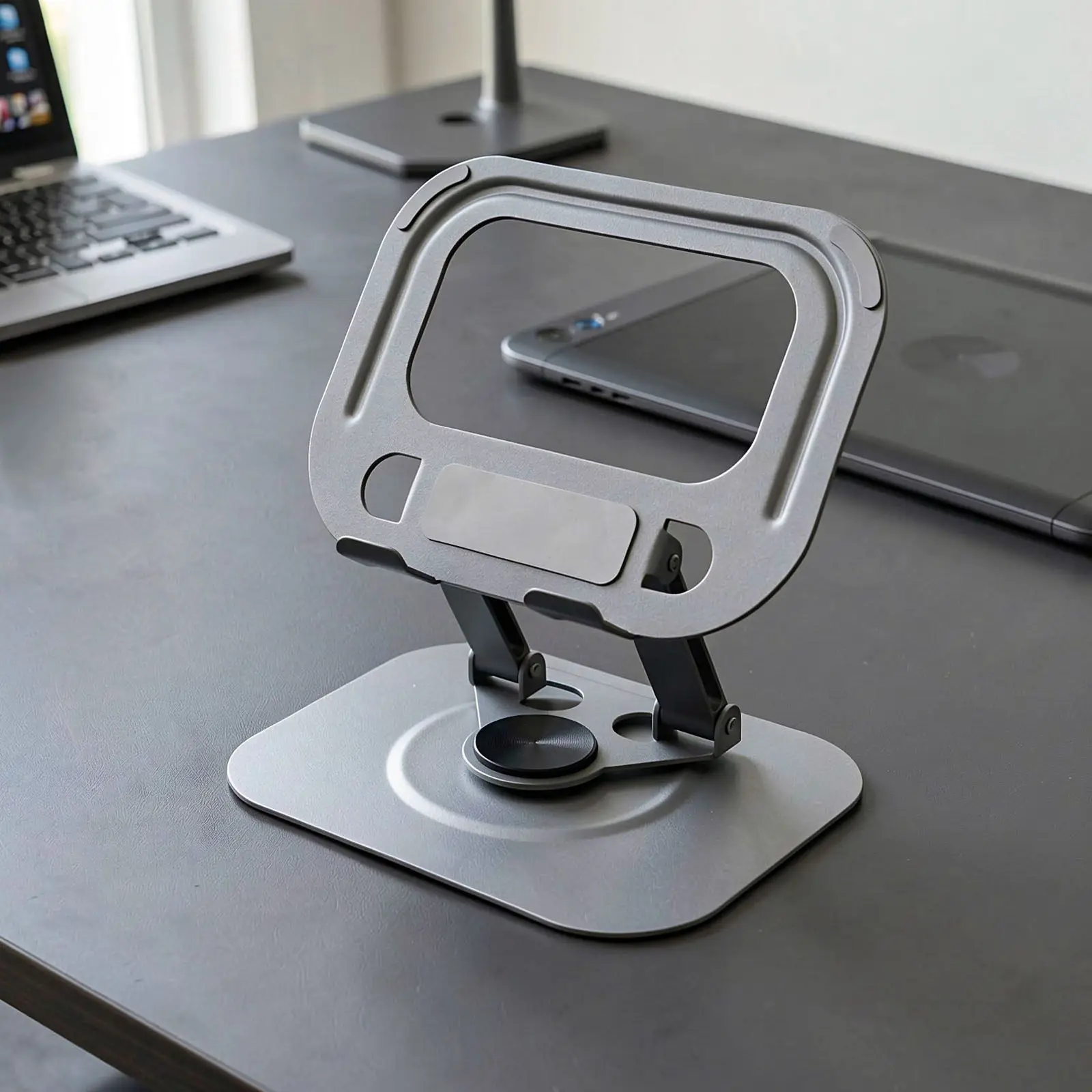 Adjustable Laptop Stand 360°Rotating Base Silver Multi angle Ergonomic Elevated Cooling Holder for Laptop Tablet Computer