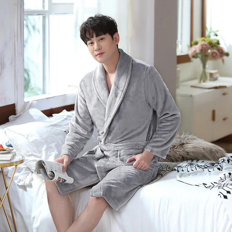 Sleepwear Coral Velvet Bathrobe  Fleece Thickened Flannel Nightwear Long Autumn Winter Cosy Thermal Pajamas Both Men Women