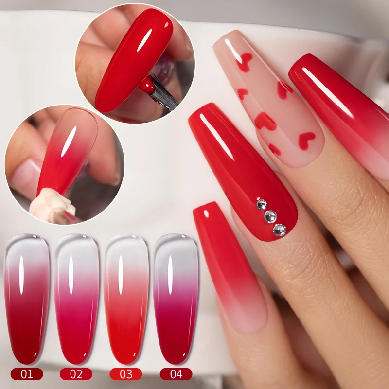PUENTE 6-In-1 Function Red Colors Series Ombre Nail Art Gel For Gradient Stamping 3D Painting Soak Off UV Nail Art Gel Polish