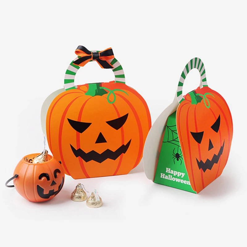 2pcs Halloween Candy Bags Pumpkin Ghost Pattern Paper Portable Gift Boxes Trick Or Treat Halloween Party Decorations Supplies