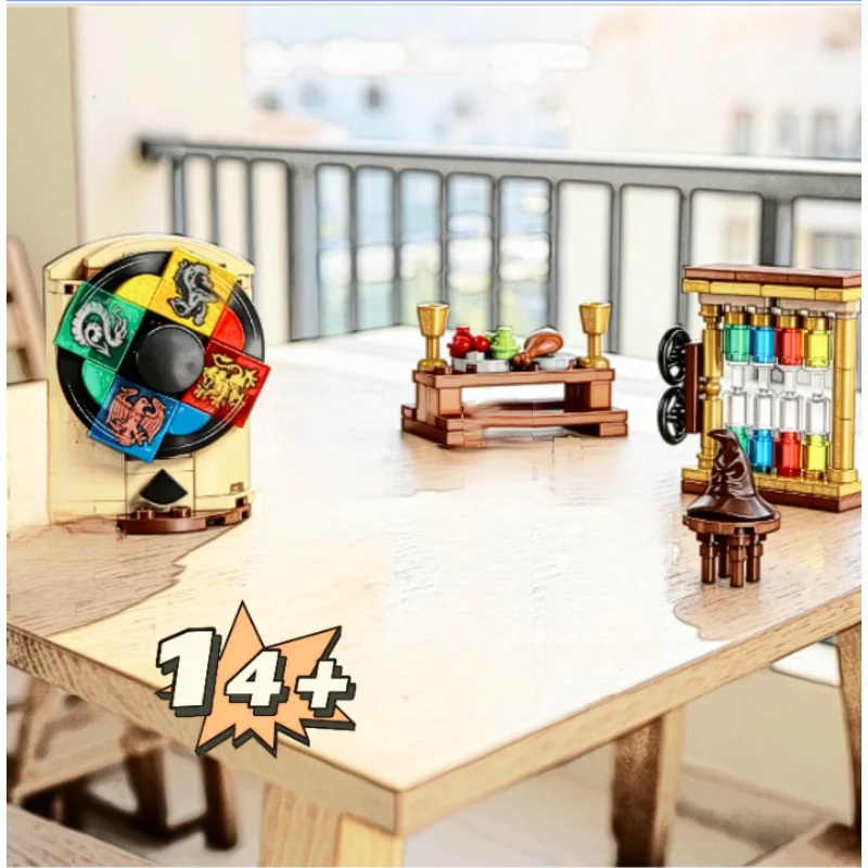 124PCS Hogwarts Castle Sorting Hat Ceremony Building Blocks In Stock Harry Series DIY Puzzle Ornament Christmas Birthday Gifts
