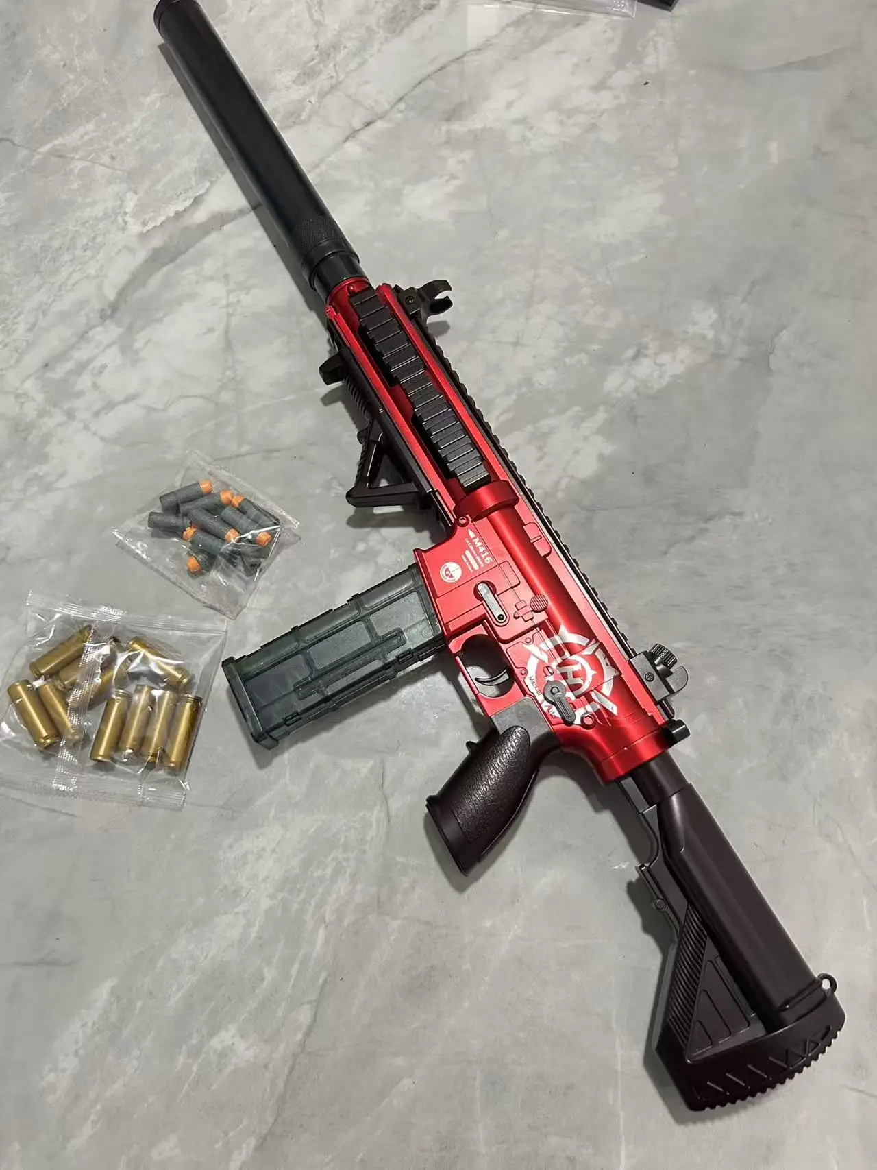 

Toy Rifle M416 Toy Gun Soft Bullet Shell Ejecting Electric Manual Double Clips Adult Boy Game Boys Gift Toy Gun