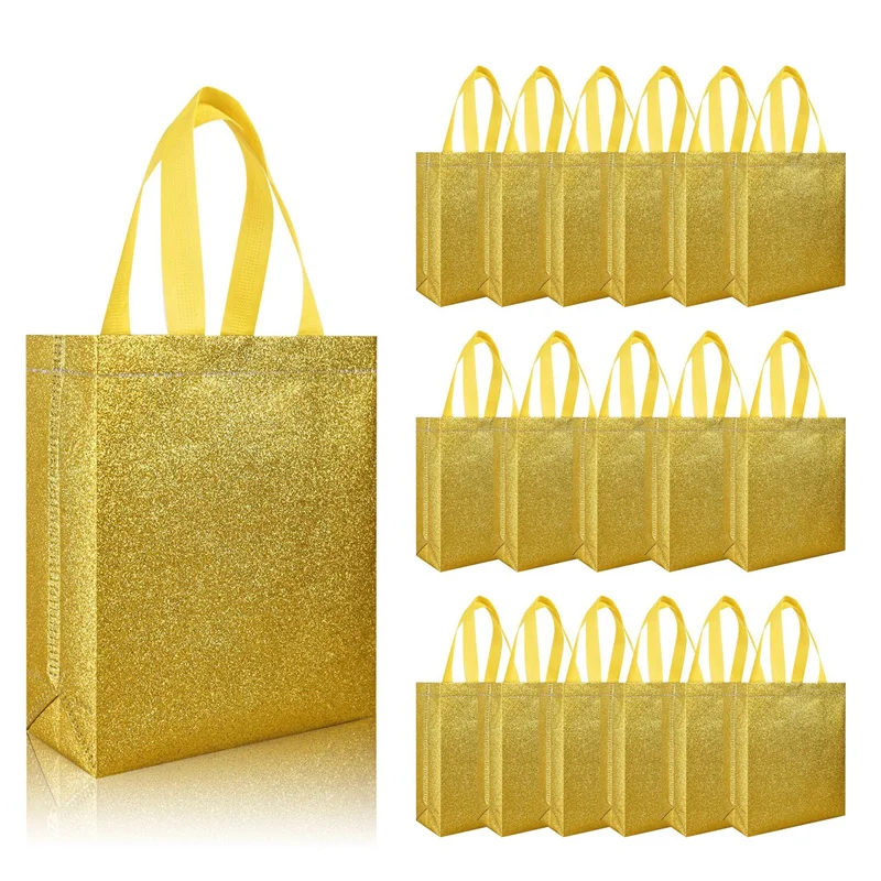 StoBag 25pcs Color Non-woven Tote Bags Shining Gift Packaging Shopping Waterproof Portable Fabric Reusable Pouches Party Favors