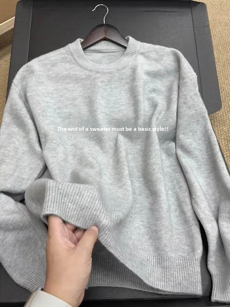 Pull tricoté pour hommes coupe ample American Sle automne hiver couche de base pour couple doux confortable Long Sve rond Ne Soli...