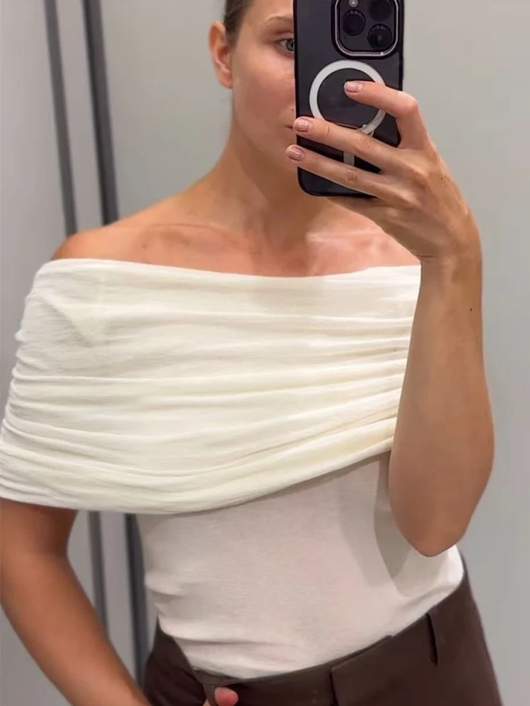 TFMLN Off Shoulder Sweater Top For Women Solid Skinny Knitted Sleeveless Thin Tops Female Street Fashion Elegant Pullover