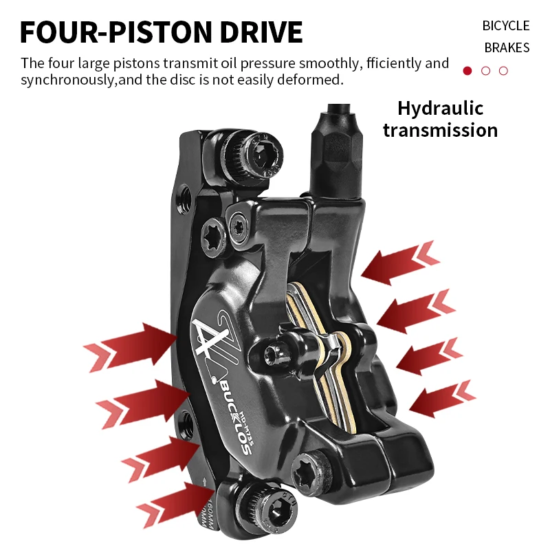 BUCKLOS 4 Pistoni MTB Freno Idraulico 850/1630mm Anteriore Posteriore Freno A Disco Della Bicicletta E-Bike Mountain Bike Freno Idraulico Parte Della Bicicletta