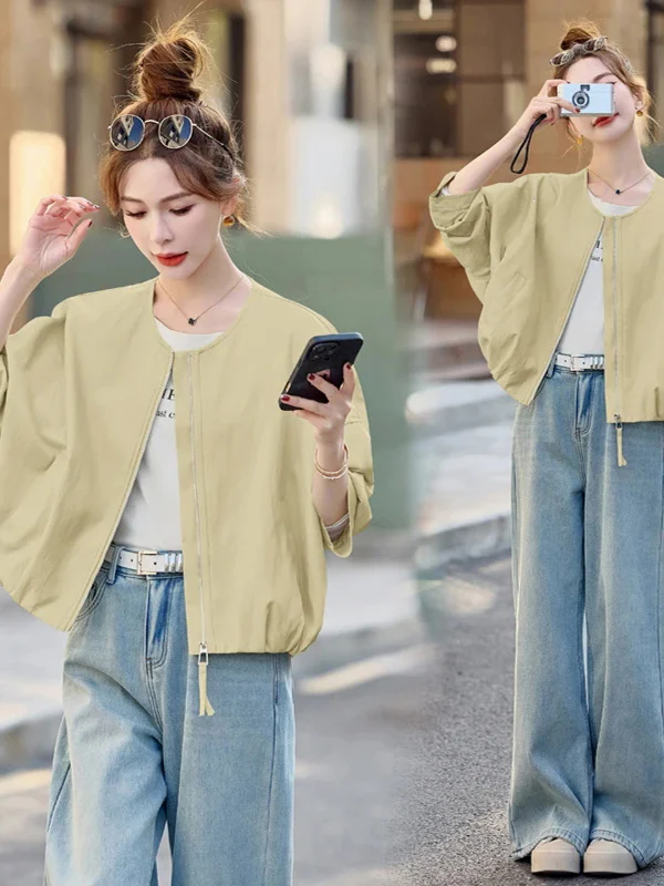 

Повседневная кожаная куртка для женщин, модная, приталенная, весенняя новинка, премиум-класса, корейская версия Aiqi Yun, на молнии