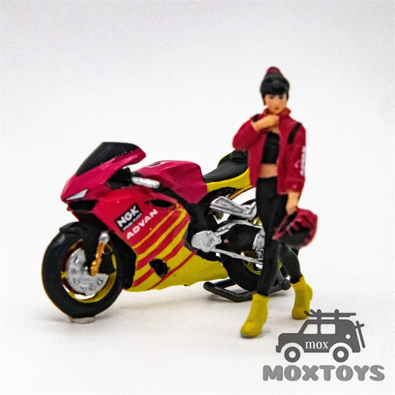 Mini Station 1:64 RWB 964 ADVAN & Motorcycle with figure Diecast Model Car