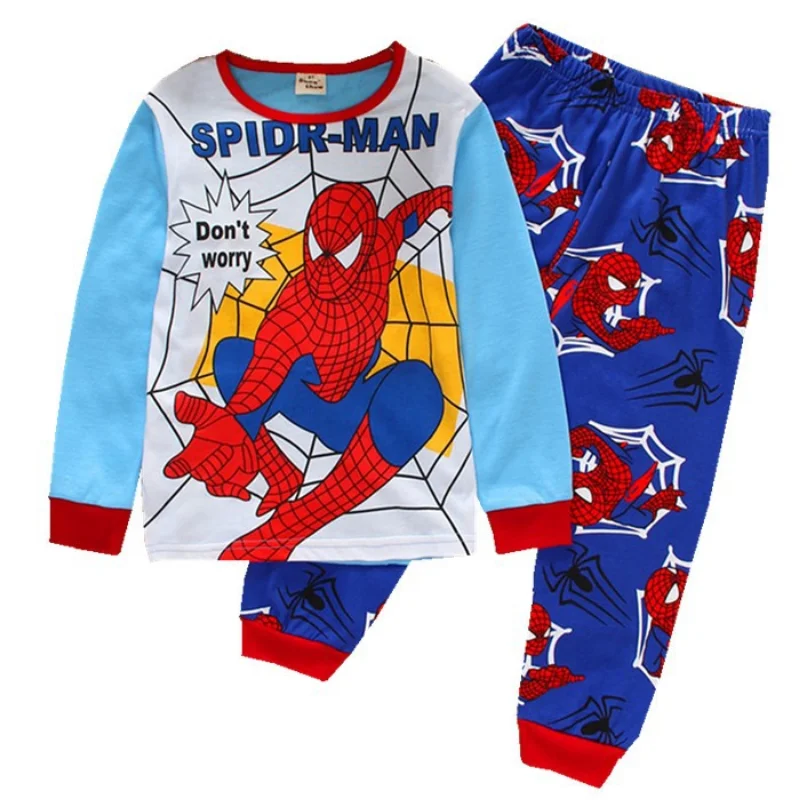 2pcs/set Marvel Kids Pajamas Spider Man Sets Baby Girls Boys Cotton Sleepwear Cartoon Long Sleeve Tshirt+Pants Set Home Costume