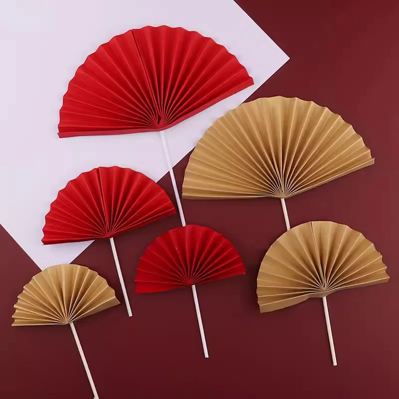 Roter Fächer-Geburtstagstorten-Dekorationsset: Rosa Fächer-Karten-Einsteckflagge, Prinzessinnen-Papierfächer, Party-Torten-Plugin – Detail 2