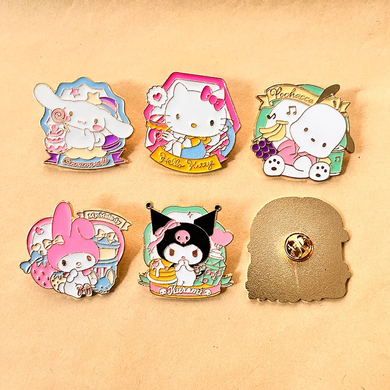 Cartoon Pochacco Kuromi Cinnamoroll Melody Brooch Enamel Lapel Badge Cute Anime Pins Backpack Decoration Accessories Gifts