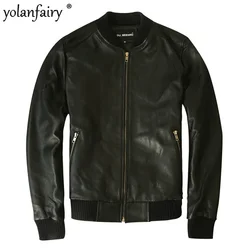 Men's Leather Jacket Real Sheepskin Coat Genuine Cow Leather Jackets Men Plus Size Bomber Chaqueta Cuero Hombre LC-1002FCY5705