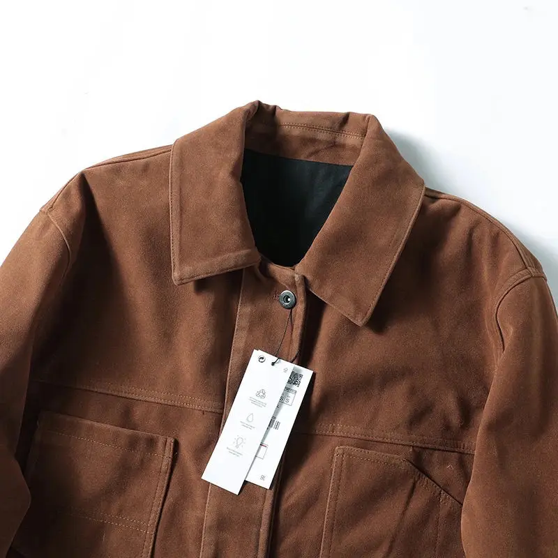 Jaqueta utilitária de camurça masculina, jaqueta vintage de couro marrom, jaqueta primavera outono, corta-vento, trench coats, roupas de outono