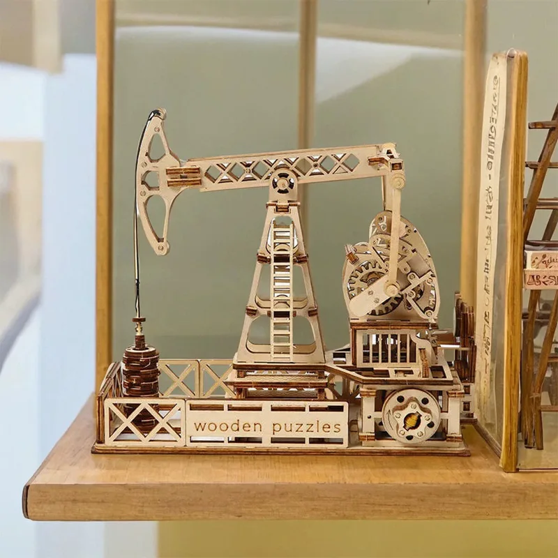 

3D Wooden Puzzle: Oil Drilling Rig Engineering Vehicle Model Kits, DIY Assembly Educational Toys for Teens & Adults