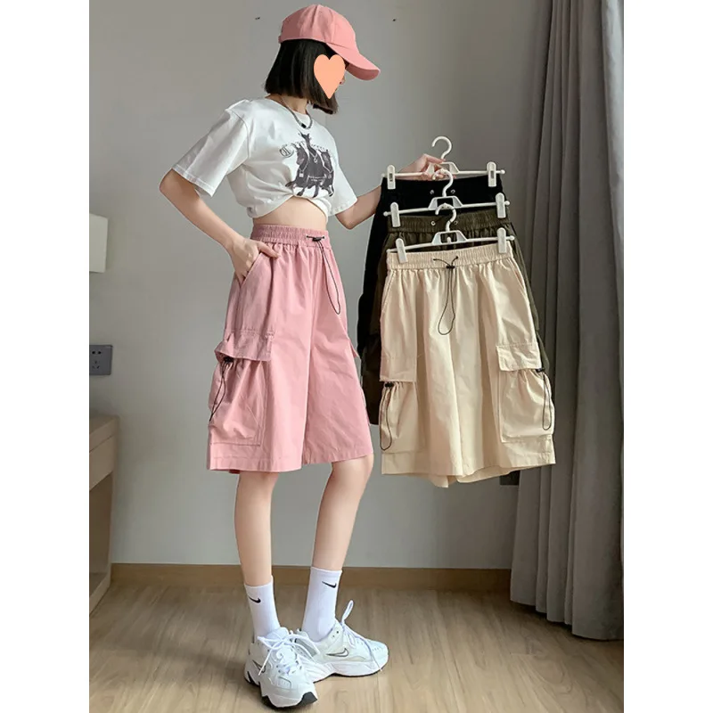 

Sweet Cool Women's Workwear Short Pants Summer Thin American Quick-drying Sport Casual Wide Leg Loose Straight Five-Quarter Pant