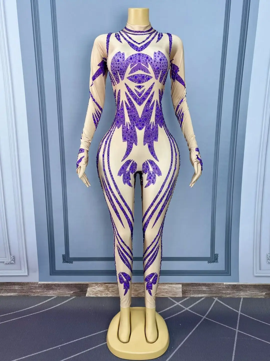 

Роскошный блестящий комбинезон из спандекса со стразами, праздничный облегающий комбинезон для выступления на сцене, наряд певицы для ночного клуба