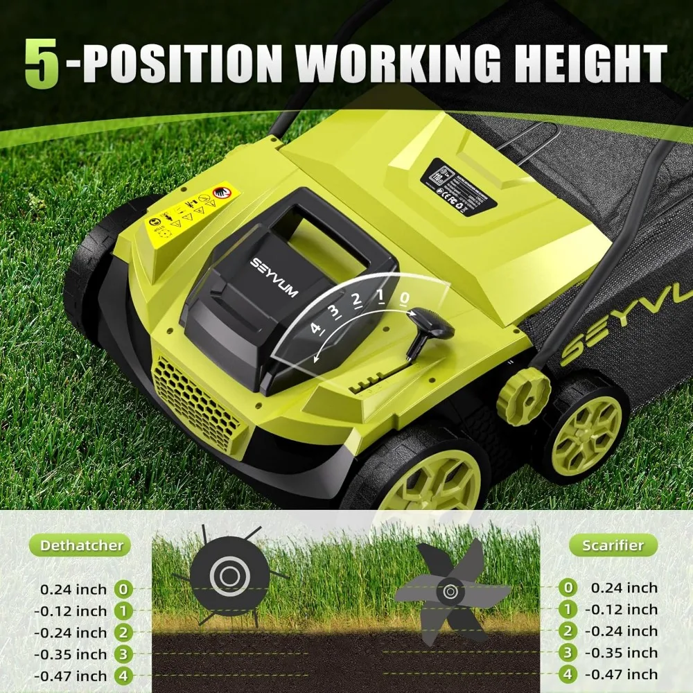 15 Amp 15 inch elektrische gazonverwijderaar en verticuteermachine met zak van 40 liter, met snoer, hoogteverstelling met 5 standen voor het verwijderen van rieten
