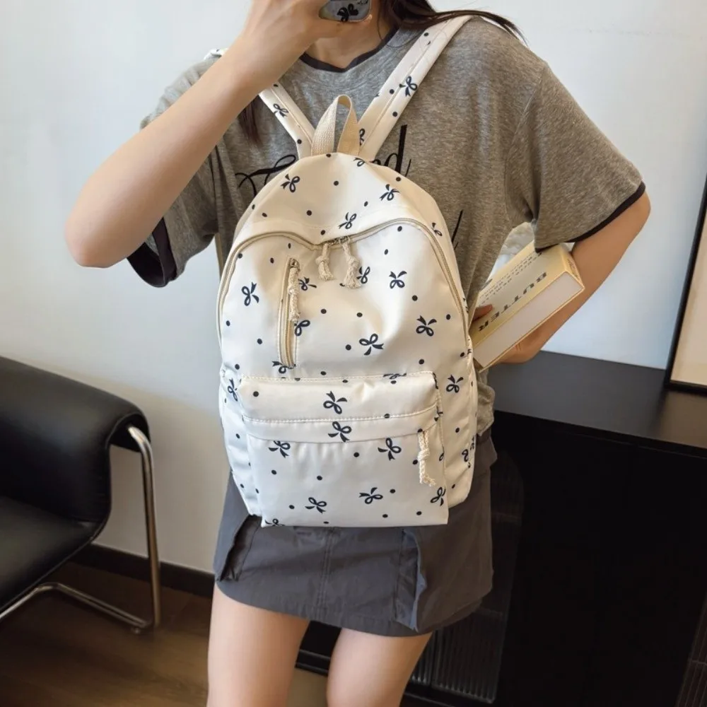 

Милый рюкзак с множеством карманов и принтом банта, регулируемые лямки, нейлоновый школьный рюкзак большой вместимости для студентов, для повседневного использования