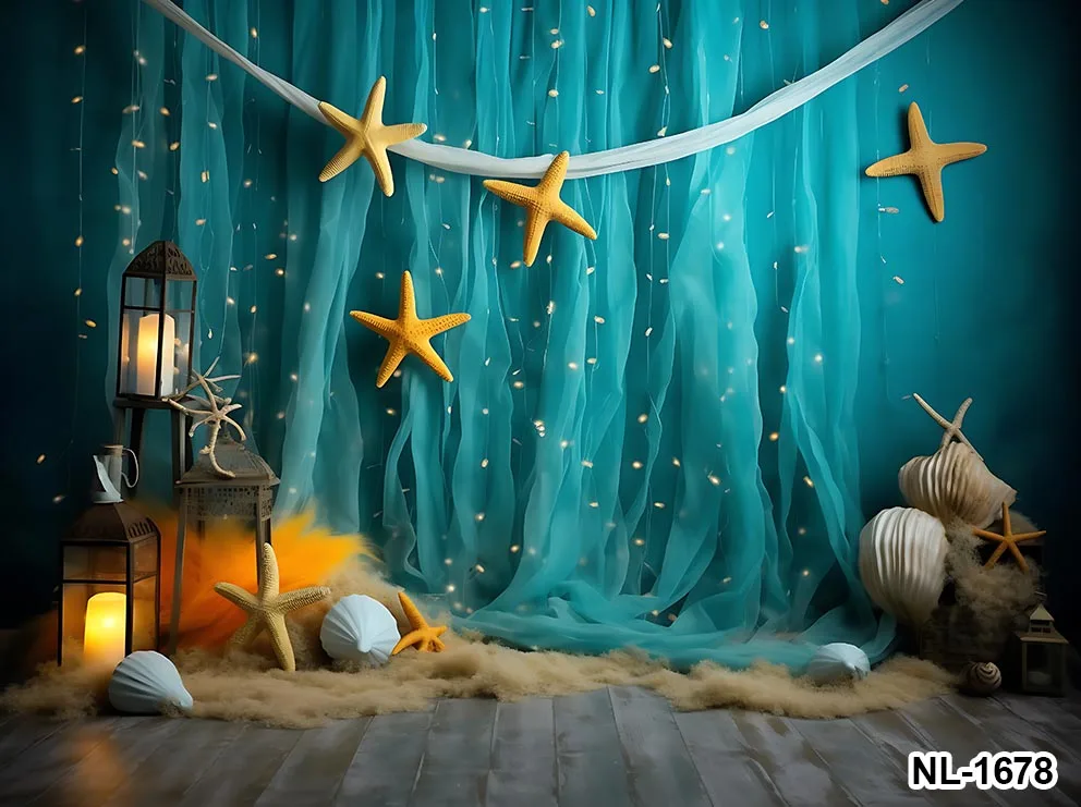 Mermaid Backdrop Fairytale Ocean Sea Star Shell Baby Birthday Cake Smash Child Photography Background Photo Studio Props