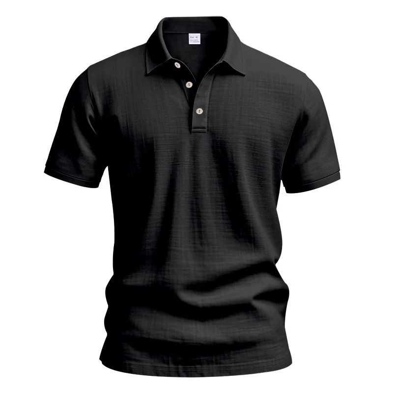 Polo de lino de manga corta informal para uso diario, Tops con cuello vuelto y botones a la moda para hombre, Polo transpirable para primavera y verano
