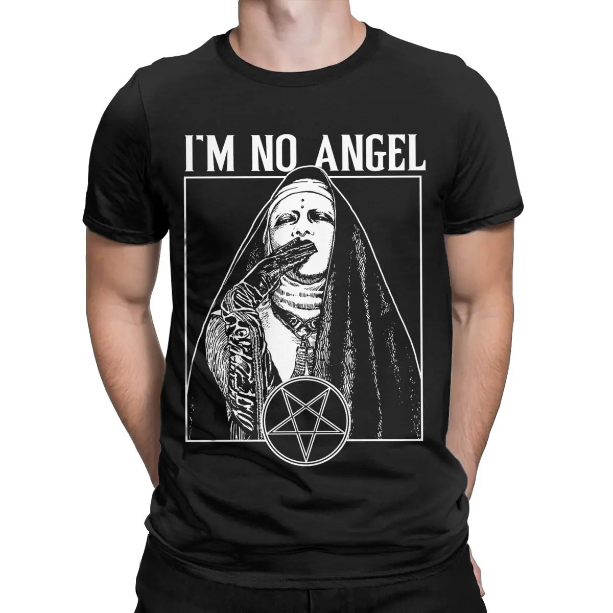 I\'m No Angel Bad Nun T-Shirt for Men Novelty Pure Cotton Tee Shirt O Neck Short Sleeve T Shirts Birthday Present Tops