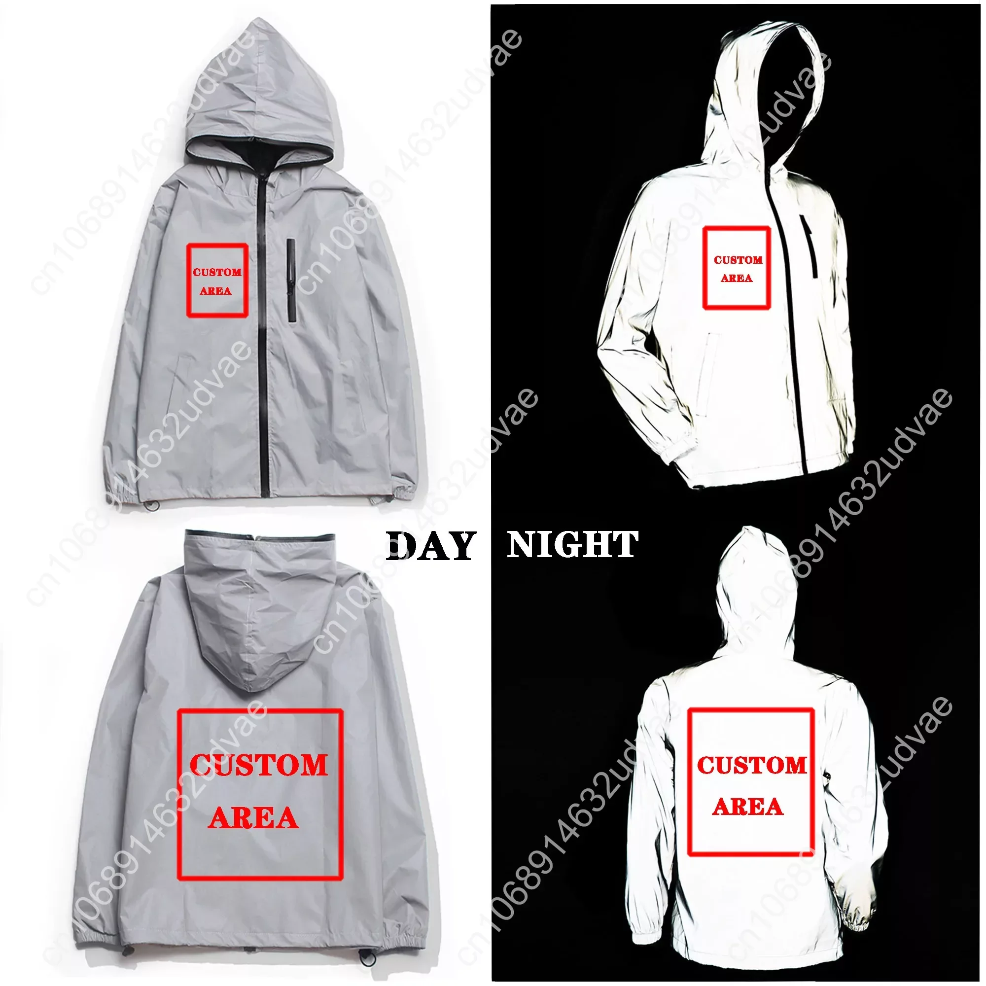 Custom Reflective Jacket Mens Womens Coat Hooded Windbreaker Runing Outdoor Jackets Cycling Hiking Zipper Custom Made Hoodie DIY