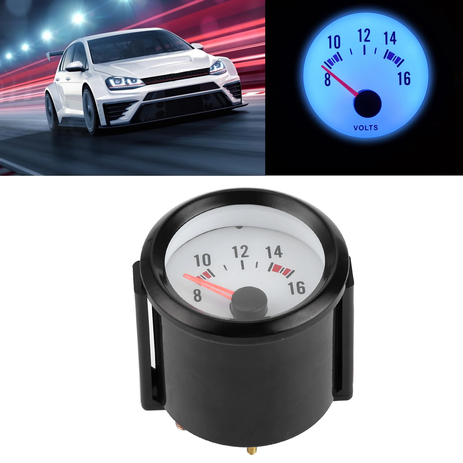 

2in Pointer Voltage Gauge 8‑16V Measurement Range High Accuracy Blue LED Voltmeter Car Voltage Display Car Voltmeter
