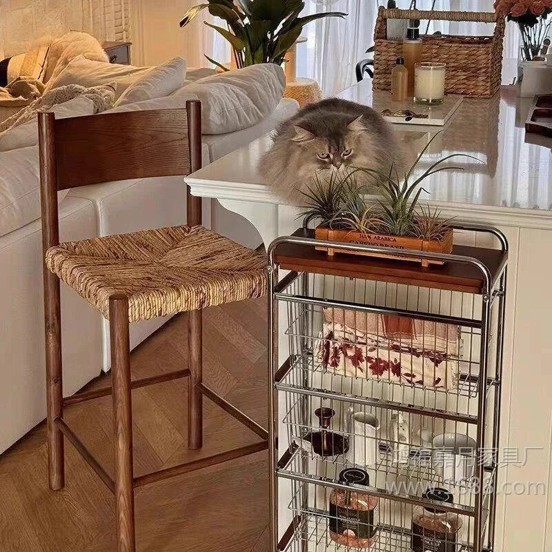 White ash wood rattan woven bar chair, front deskchair, ba barchair, vintage style rope woven villa home Nordic islandchair