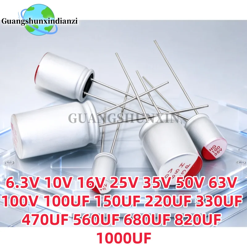 10Pcs DIP Solid Electrolytic Capacitor 6.3V 10V 16V 25V 35V 50V 63V 100V 100UF 150UF 220UF 330UF 470UF 560UF 680UF 820UF 1000UF