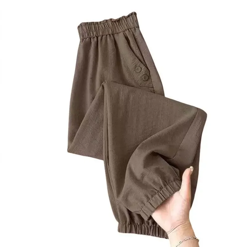 

Свободные спортивные брюки из хлопка и льна для женщин на весну, осень-лето, новые тонкие повседневные шаровары с широкими штанинами JJ48