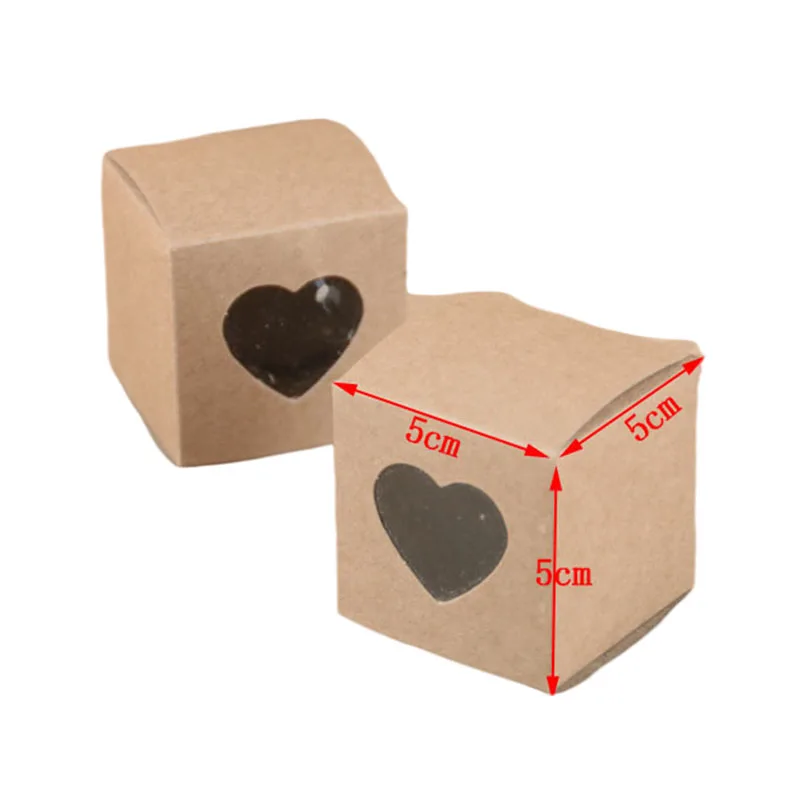 25/50Pcs Kraft Paper Candy Box PVC Transparent Heart Window Favor Gift Box Cute Packaging Bag Birthday Wedding Party Decoration