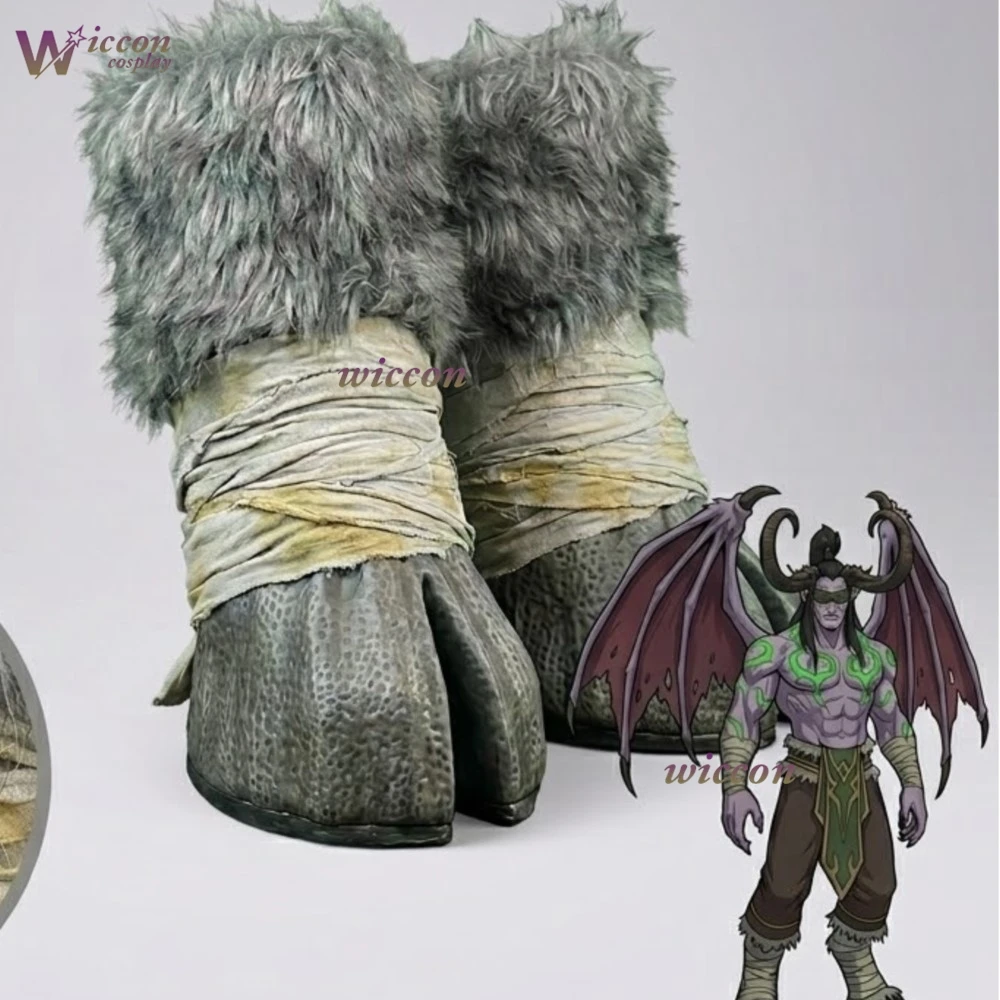 

YesOk Illidan Stormrage DemHunter Hoof Foot Covers Split Cloven Cosplay Shoes With Furry Wrapped Bandage Warcraft Halloween