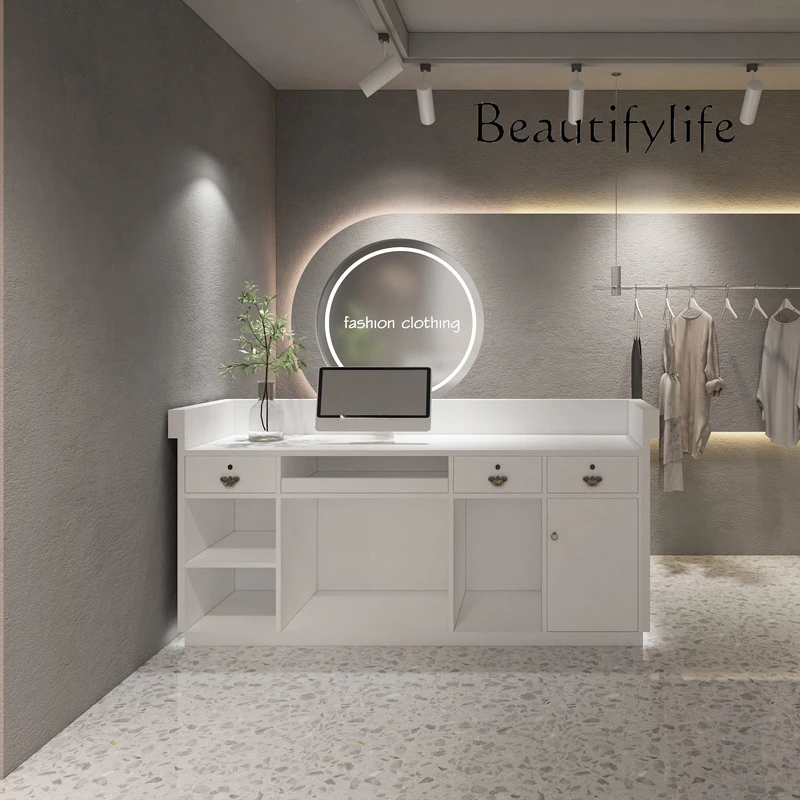 Simple modern checkout page beauty salon clothing store stainless steel front desk paint