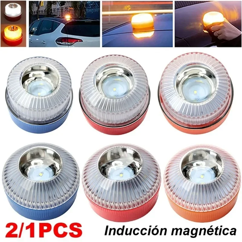 V16 Flashing Light LED White Emergency Light Yellow Car Warning Light Traffic Flash with Battery Bottom Strong Magnetic Durable