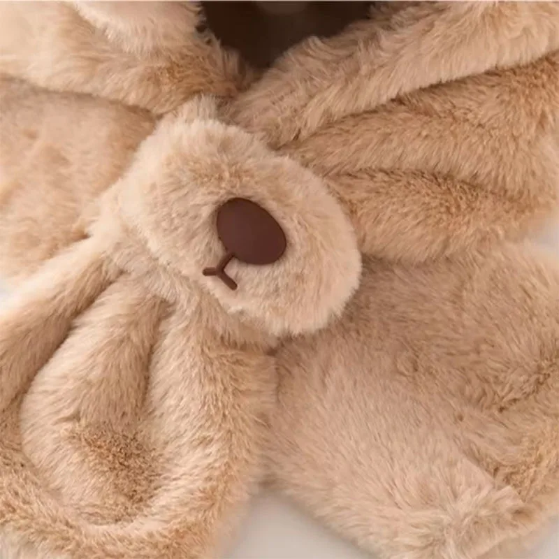 Babymütze Herbst und Winter Schals für Jungen und Mädchen in einem Teddybär-Plüschmütze Winter Kinder Plüsch verdickte winddichte Mütze – Detail 3