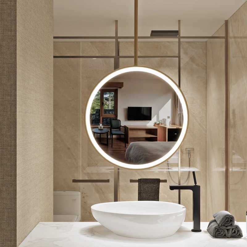 Round Mirror Hanging Led Luminous Makeup Nordic Modern Mirror Bathroom Hairdressing Espejo Con Luz Vanity Bathroom Mirror EB5BM