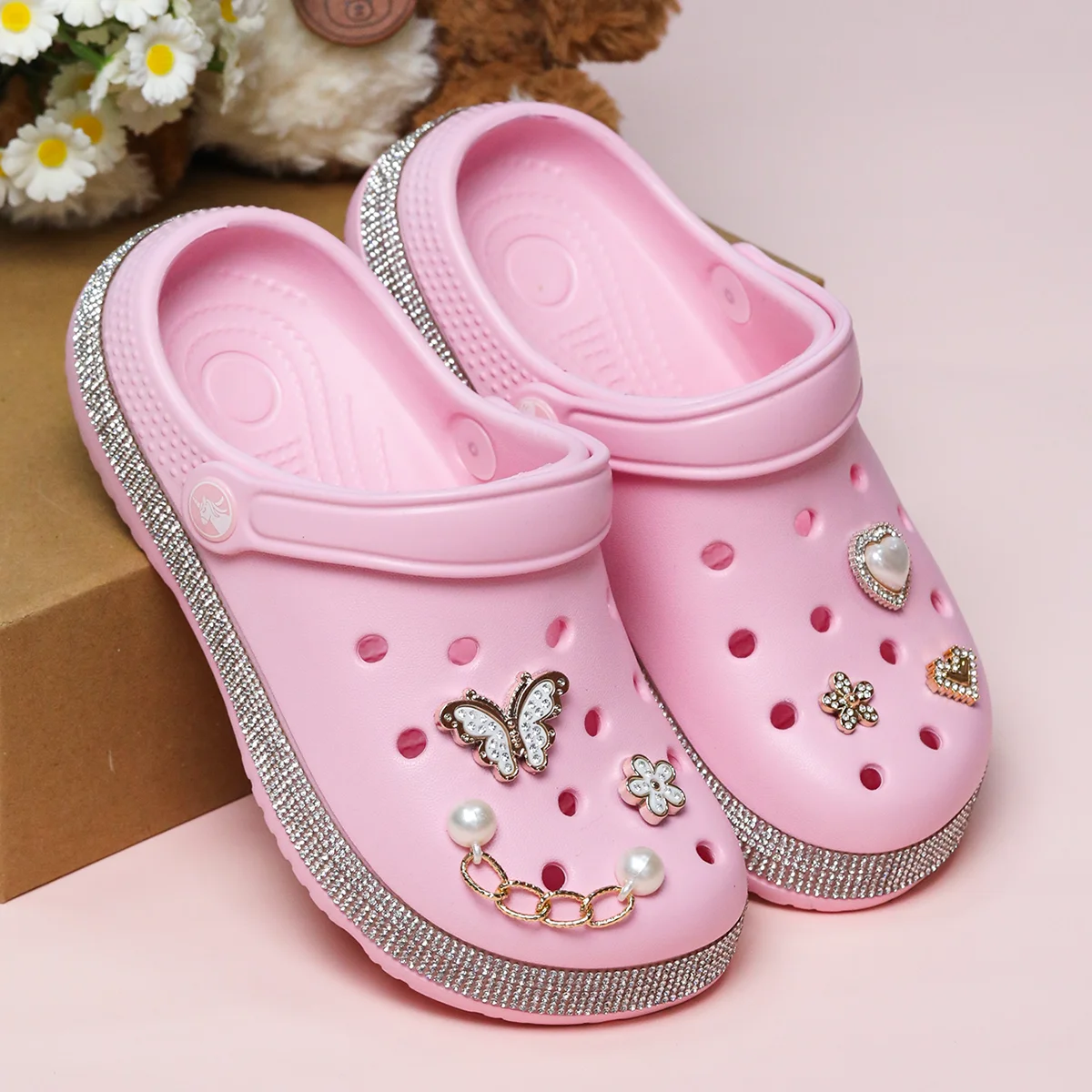 قباقيب لطيفة مزينة بالذهب، أحذية حديقة كاجوال للأطفال، خفيفة الوزن سهلة الارتداء، سهلة الارتداء والخلع. #4