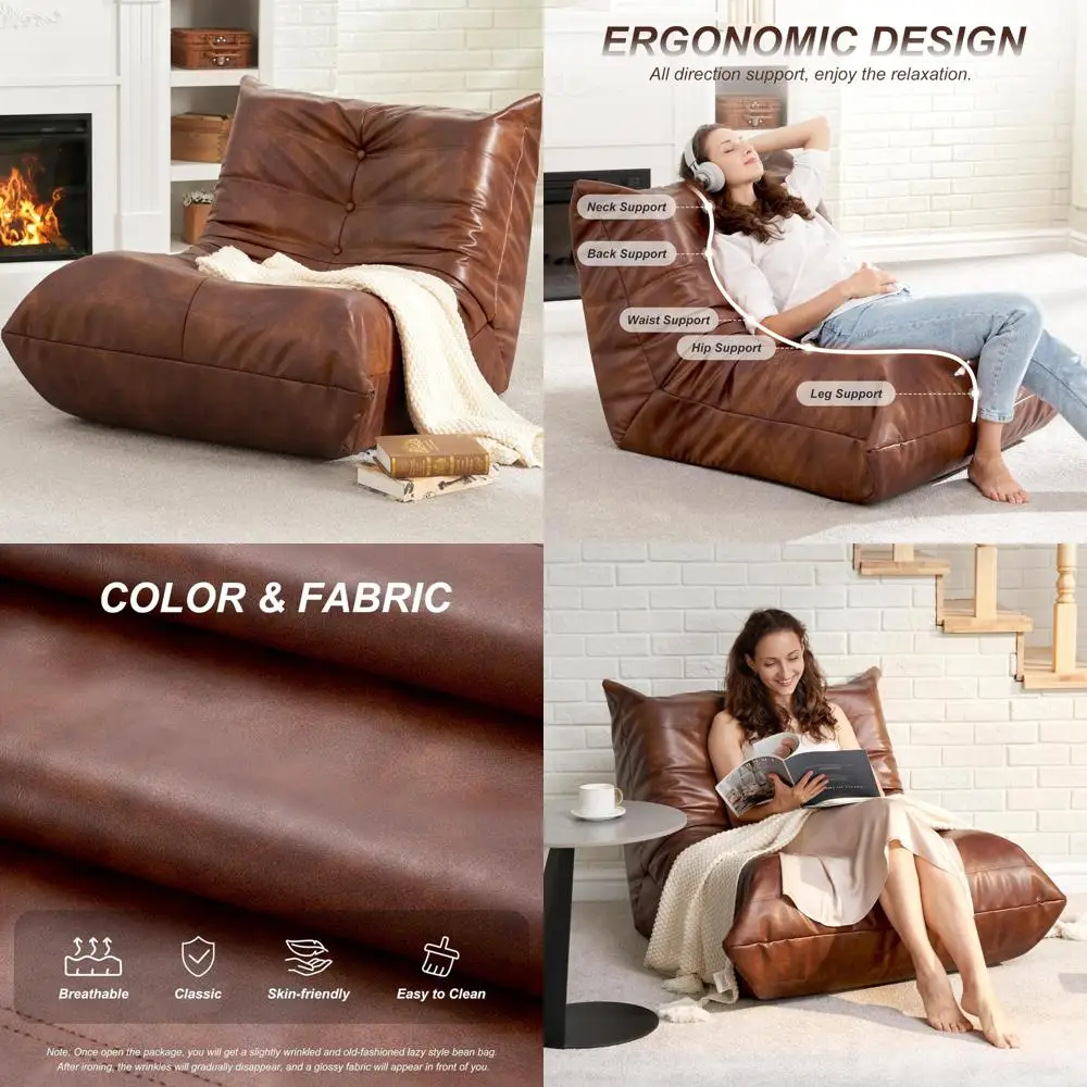 

Giant Memory Foam Bean Bag Chair - Adult Sofa Faux Leather Bean Bag Couch