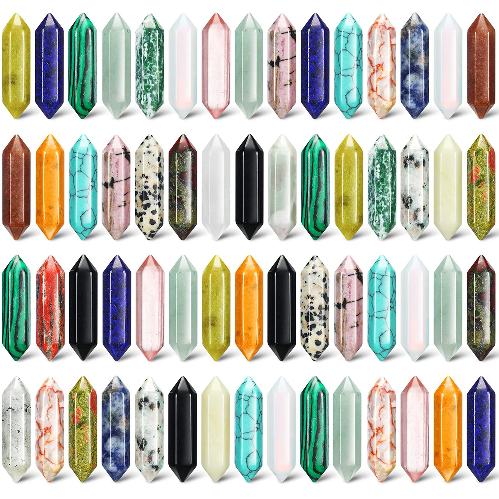 50pcs Natural Crystal Stone Double Pointed Amethyst Column Carving Gemstone Reiki Healing Ornament Home Decor Collectibles Gift