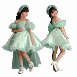 Elegant Green Fashion Luxury Sage Green Dubai  Flowers Girl Dress Offensive Children Princess Clothes for Wedding Birthday Party